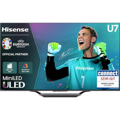 Hisense 65U7NQ 164 cm (65 collu) televizors, 4K Mini LED ULED HDR Smart TV, Quantum Dot, 120 Hz/ 144 Hz VRR, HDMI 2.1, Game Mode Pro, Dolby Vision IQ & Atmos, Bluetooth, iebūvēta Alexa, antracīts, [2024]