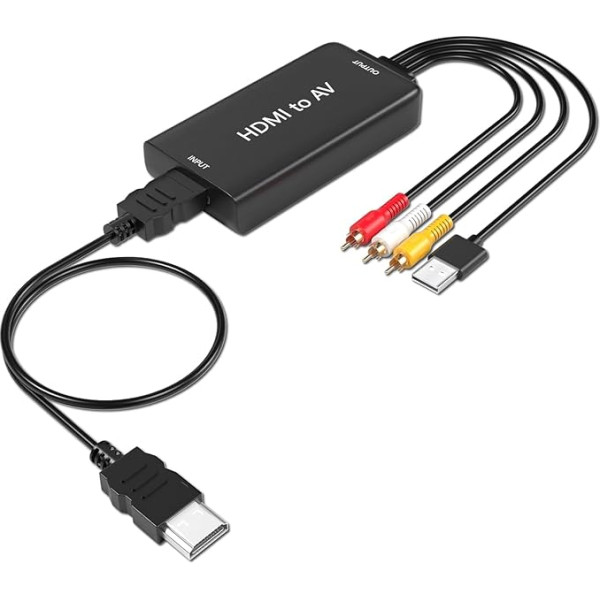 AMANKA HDMI uz RCA AV adapteris ar HDMI kabeli, HDMI pārveidotājs 1080P Composite Video Audio HDMI uz RCA pārveidotājs Atbalsta PAL/NTSC TV DVD PS2 PS3 Wii VHS BlueRay utt.