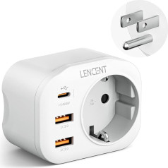 LENCENT ceļojuma adaptera strāvas adapteris ASV adapteris ASV adapteris Amerika Vācija kontaktdakša ar 2 USB QC3.0 + 1 C tipa PD pieslēgvietām, B tipa ceļojuma kontaktdakšas strāvas adapteris ASV, Amerikai, Kanādai, Meksikai, ASV, Kanādai, Meks