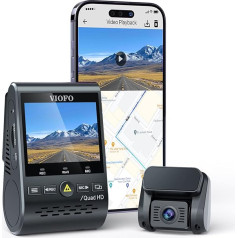 VIOFO A129 Plus Duo Dual WiFi WiFi Dash Cam, GPS modulis 2K 1440P 60fps + 1080P priekšējā aizmugurējā automašīnas kamera, mobilā tālruņa mobilā tālruņa uzraudzības automašīnas kamera, G-sensora stāvvietas režīms, ārkārtas ierakstīša