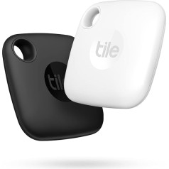 Tile Mate Bluetooth atslēgu meklētājs, 2 gab., 60 m darbības rādiuss, ietver kopienas meklēšanas funkciju, iOS un Android lietotne, saderīgs ar Alexa un Google Home, melns