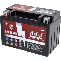 Battanux YTX9-BS akumulators un motociklu akumulators, hermētisks SLA/AGM 12V8Ah ATV/UTV/sniega motociklu/motociklu akumulators, bez apkopes un uzstādīšanas bez instrumentiem