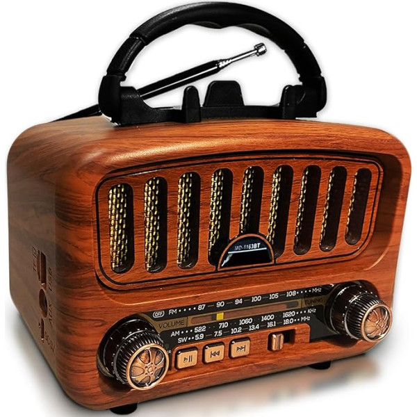 Retro radio ar Bluetooth, AM/FM/SW pārnēsājamais radio, 5W liels skaļrunis un Bluetooth 5.0, FM radio, darbojas ar akumulatoru, atbalsta USB/TF/AUX funkciju (zelta krāsā)