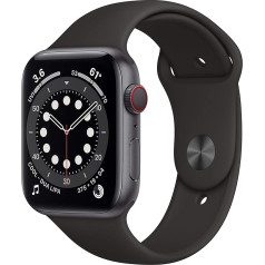 Apple Watch Series 6 (GPS + Zellular, 44MM) Aluminiumgehäuse Space Grau mit Schwarz Sportarmband (vispārējs)