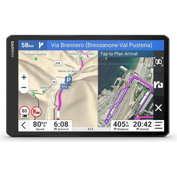 Garmin dēzl LGV820 MT-S viedā kravas automašīnu navigācijas ierīce ar 8 collu (20,3 cm) krāsu displeju, iepriekš instalētām ES kartēm (34 valstis), transportlīdzeklim pielāgotu maršruta vadību, laikapstākļu brīdinājumiem, populārām kr