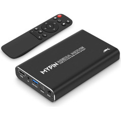 4K HD multivides atskaņotājs, MYPIN HDMI/AV/Coax izeja MP4 MP3 MKV ar tālvadības pulti, video un fotogrāfijas ar USB3.0 disku/SD karti/HDD/ārējo ierīci, atbalsta iekšējo lietošanu