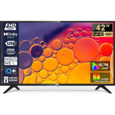 TuTu 42 collu (106 cm) Full HD LED televizors, trīs uztvērēji (DVB-T/T2-C-S/S2), HDMI, USB, CI/CI+, viesnīcas režīms, USB multivides atskaņotājs (2023)