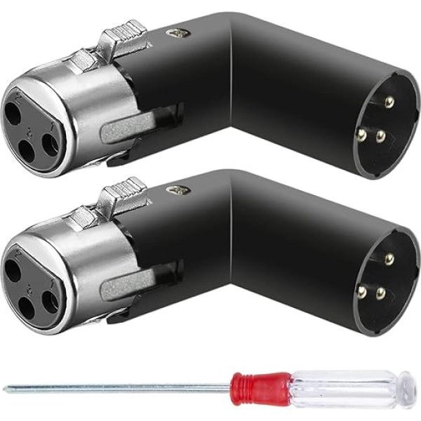 Xiatiaosann XLR 3 pin vīriešu leņķa adapteris Dual Male un Female 90 grādu regulējams miksēšanas pults mikrofonu audio iekārtām 4 dažādi leņķi Labais kreisais ligzda Metāls 2 iepakojums