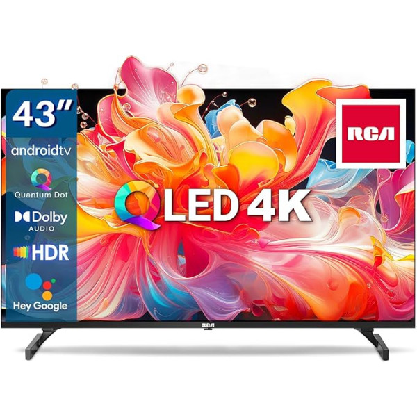 RCA QLED 4K Smart TV 43 collu (TV 109 cm) UHD, HDR, bezrāmju, Play Store (10000+ aplikāciju), balss palīgs, WiFi 2.4G/5G