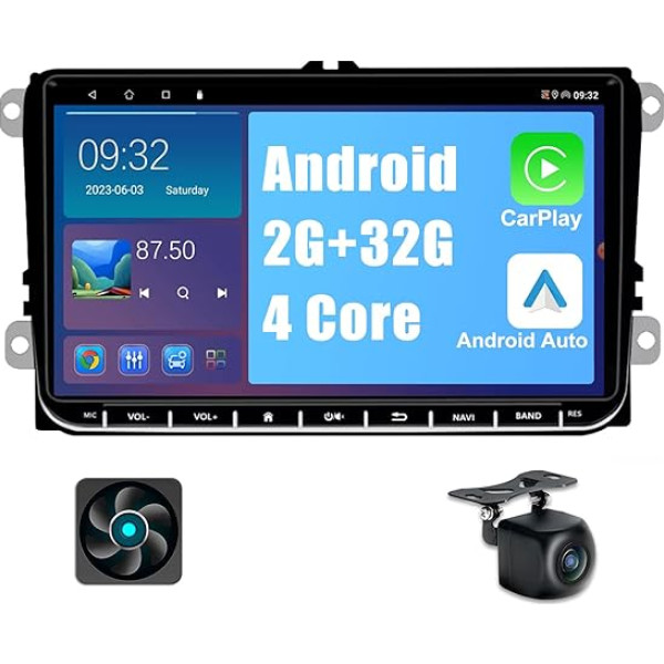 Kovanda Android auto radio VW Golf 5 6 Touran Tiguan Skoda Caddy Amarok, 9 collu skārienjūtīgais ekrāns Double DIN radio ar atpakaļgaitas kameru Wireless Carplay un Android Car Bluetooth DSP 2+32GB