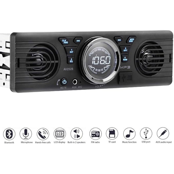 PolarLander Universāls 1 DIN 12 V auto radio audio atskaņotājs Iebūvēti 2 skaļruņi Stereo FM atbalsts Bluetooth ar USB/TF kartes pieslēgvietu