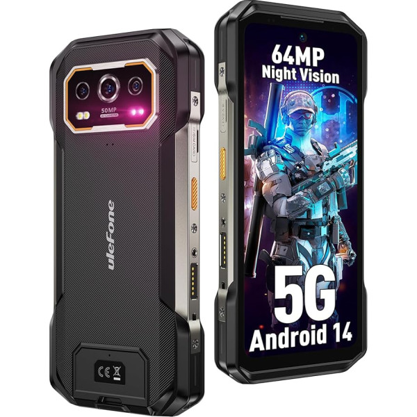 Ulefone Armor 27 Pro 2024 5G āra mobilais tālrunis, 12GB + 256GB/2TB 10600mAh/33W Dimensity 6300 Android 14 50MP + 64MP Nakts redzamība 6,78 collu 120Hz IP68 ūdensizturīgs viedtālrunis Dual SIM pirkstu nospiedumu NFC