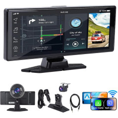 Automašīnas multimediju atskaņotājs ar Dash Cam, 4K/1080P Dash Cam priekšējā un aizmugurējā 10,26 collu 170° platleņķa Apple/Android automašīnas displejs ar WiFi GPS, G-sensoru, nakts redzamību, Mirror Link, 64GB karte