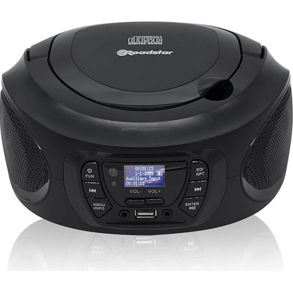 Roadstar CDR-375D+/BK Portatīvais radio CD atskaņotājs, atskaņotājs CD-MP3, CD-R, CD-RW, radio DAB/DAB+/FM, USB, AUX-IN, stereo, tālvadības pults, austiņu izeja, melns