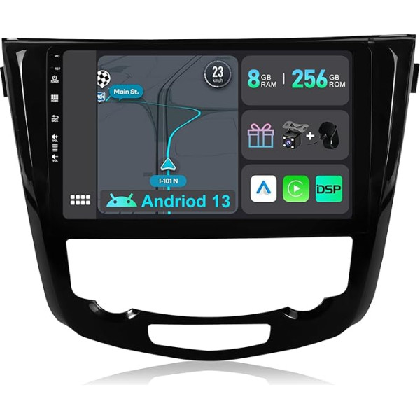 YUNTX [8GB + 256GB] Android 13 auto radio Nissan X-Trail Qashqai j11 Rouge (2014-2018)-[Integrated CarPlay/Android Car/DSP/GPS]-10.1 collu IPS 2.5D kamera + MIC-DAB/Mirror Link/Bluetooth 5.0/360