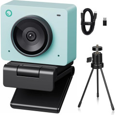 OBSBOT Meet 2 Ultra HD 4K straumēšanas tīmekļa kamera, 1080p ar ātrumu 60 FPS, videokonferenču kamera ar mākslīgā intelekta automātisko attēlu izgriešanu, USB-C, divi trokšņu slāpēšanas mikrofoni, darbojas ar Microsoft Teams/Zoom, zaļa k