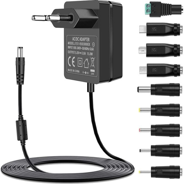 5V universālais barošanas avots uzlādes kabelis 15W 240V maiņstrāvas uz līdzstrāvu 5V 3A 2,5A 2A 1,5A pārveidotājs USB centrmezglam, TV pierīcei, bērnu monitoram, planšetdatoram, LED lentes lampām, videonovērošanas kamerām, TV pierīcei, R