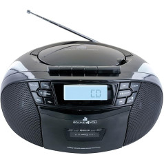 SCHWAIGER 658026 CD atskaņotājs ar kasetēm un radio MP3 USB savienojums FM radio AUX austiņas Boombox Pārnēsājams, darbināms no elektrotīkla un ar akumulatoru Displejs Melns