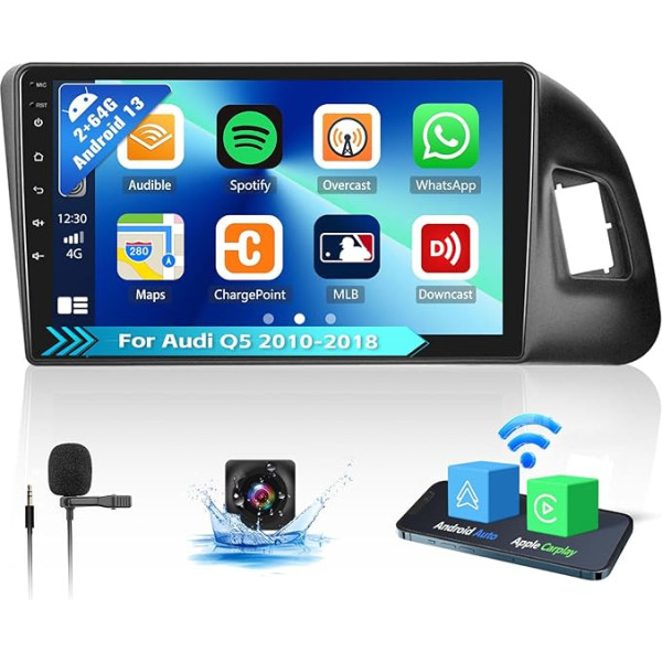 OiLiehu 2G + 64G Android 13 Carplay Android auto 2DIN auto radio Audi Q5 2010-2018 Autoradio ar 9 collu ekrānu Atbalsta HiFi/Equalizer/Bluetooth/FM RDS/WiFi/GPS/Augstuma kamera