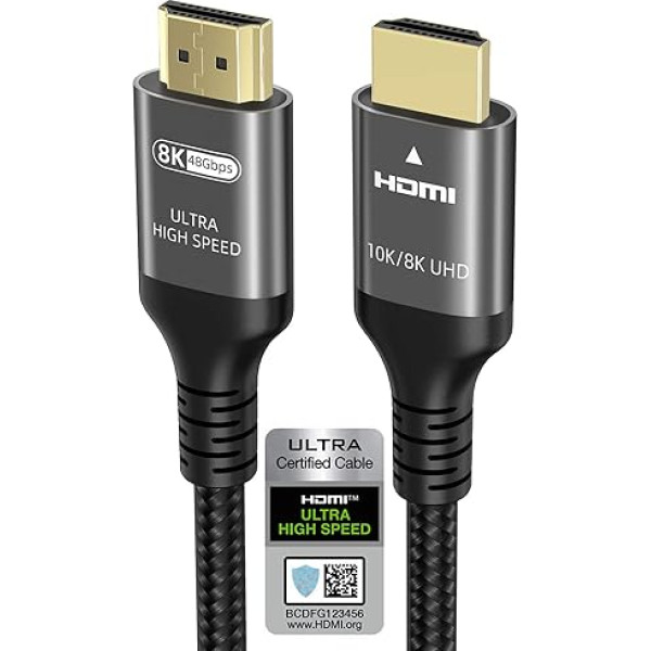 Ubluker 10K 8K 4K HDMI 2.1 kabelis, 7,5 m, sertificēts īpaši ātrdarbīgs HDMI kabelis, 4K@120 Hz/144 Hz, 8K@60 Hz, 48 Gbps, eARC HDR10+ HDCP 2.3, saderīgs ar Mac, skaņu pultīm, spēļu datoriem, TV, PS5, Xbox