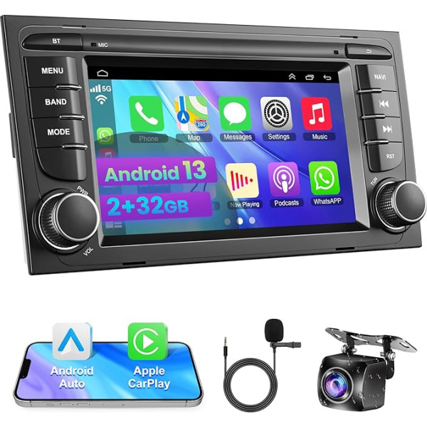 Android 13 auto radio Audi A4/S4/RS4 2002-2008, 7 collu 2+32G Head Unit ar IPS HD displeju, bezvadu CarPlay & Android Car, GPS, WLAN, atpakaļgaitas kamera, SWC, Bluetooth 5.2, DSP & Voice