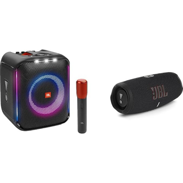 JBL Bluetooth PartyBox Encore - pārnēsājams ballīšu skaļrunis iekštelpām un ārtelpām & Charge 5 Bluetooth skaļrunis melnā krāsā