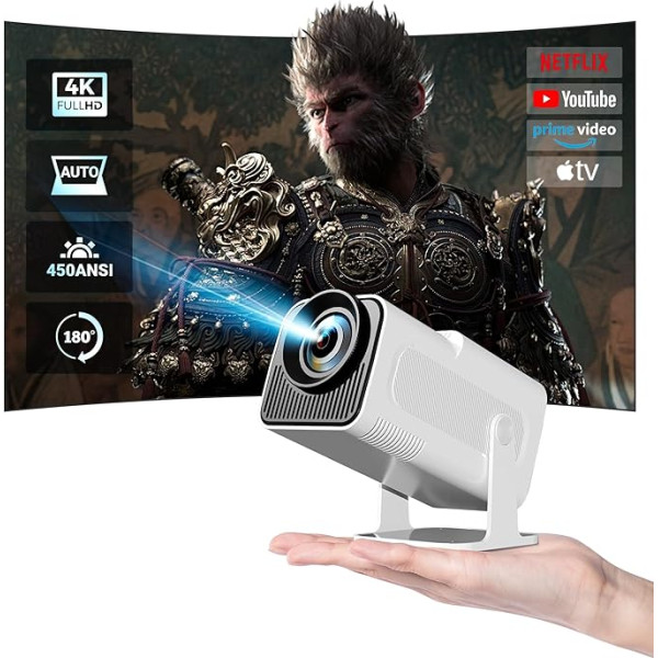 Native 1080P Full HD: Mini projektors 4K Andorid, WiFi Bluetooth 180° rotējošs, neliels portatīvais, neliela izmēra mājas kinozāles projektors ar tālummaiņu mobilajam tālrunim iOS//Laptop/Tablet/TV Stick/USB