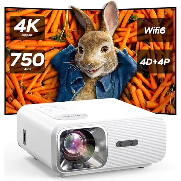 AI automātiskā fokusēšana / automātiskais 4D trapeces leņķis: Projektors 4K, WiFi6, Bluetooth, 28000 lūmenu, Full HD, 1080P, Jimveo 4K, projektors, atbalsts, tālummaiņas funkcija, mājas kino ar izvairīšanos no objektiem [Displeja regulēšana