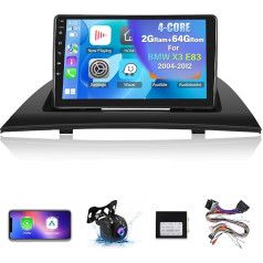 NHOPEEW 2+64G auto radio BMW X3 E83 2004-2012 - Bezvadu Carplay un Android Car - 9 collu Android 13 auto radio ar WiFi GPS EQ FM RDS + AHD atpakaļgaitas kamera un mikrofons