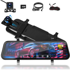 Podazz Mirror Dash Cam ar aizmugures skata kameru, 10 collu IPS Touch Screen Dashcam 2.5K auto kameras spogulis ar 32G SD karti, 170° platleņķa Dash Cam ar cilpas ierakstīšanu un G-sensoru, nakts redzamību, autostāvvietu