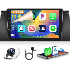 2GB + 64GB Android 13 Auto radio BMW 5 E39 E53 M5 X5 1996-2007 Radio bezvadu Apple CarPlay Android auto Bluetooth brīvroku komplekts 9 collu ekrāns Auto radio ar navigāciju atpakaļgaitas kamera