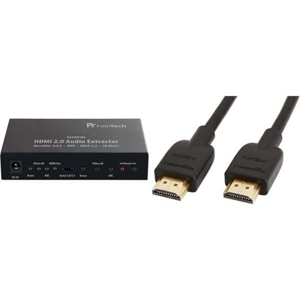 FeinTech VAX00102 HDMI 2.0 audio ekstraktors, ARC 4K HDR Black & Amazon Basics - ātrgaitas kabelis, Ultra HD HDMI 2.0, atbalsta 3D formātus, ar atgriezenisko audio kanālu, 1,8 m