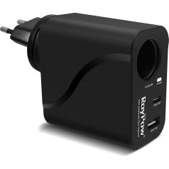 RoyPow USB C lādētājs, auto strāvas adapteris 36 W ar cigarešu aizdedzinātāja ligzdu, 230 V uz 12 V pārveidotājs, 18 W PD QC lādētājs ar ASV/UK/EU/AU ceļojumu lādētāju, adapteris iPhone, Galaxy, iPad