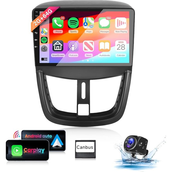 8 kodolu 2 + 64G: Hodozzy Carplay Auto radio Peugeot 207 2006-2015 Android auto radio ar satelītnavigāciju, 9 collu skārienjūtīgais ekrāns ar Android Car/WiFi/GPS/RDS/FM/Bluetooth/USB/DSP+Canbus