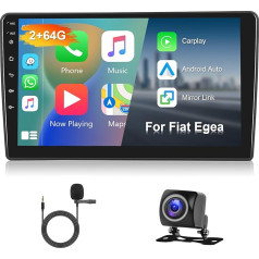 Hodozzy 2G 64G Android auto radio Fiat Egea 2015-2020 Radio Carplay Android Car, 9 collu skārienjūtīgais ekrāns ar GPS navigāciju WiFi Bluetooth Hifi FM RDS ar Canbus atpakaļgaitas kameras displeju 2 DIN radio