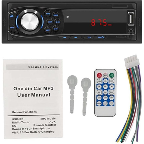 WEPARTICULAR Auto radio Bluetooth brīvroku komplekts 1 DIN auto radio MP3 atskaņotājs Digitālā audio ISO saskarne FM/USB/SD/AUX-IN