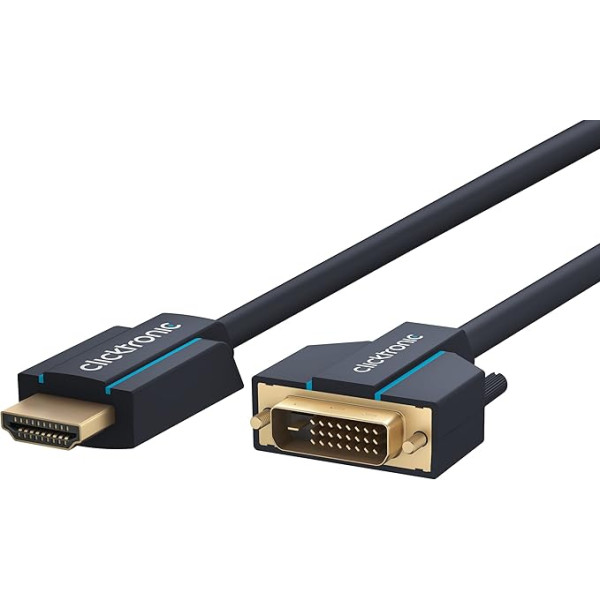 Clicktronic HDMI / DVI-Kabel , Adapterkabel zwischen HDMI und DVI-D, vergoldete Kontakte, zweifach geschirmt, 7,5 m