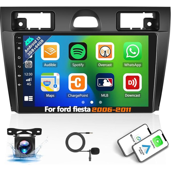 [2G + 64G] Automašīnas radio Android 13 Ford Fiesta 2006-2011 ar Carplay Android Car, 9 collu skārienjūtīgais ekrāns Radio ar GPS WiFi FM / RDS Bluetooth Mirror Link + atpakaļgaitas kamera AHD & Mic