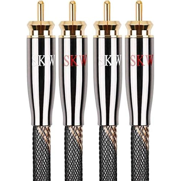 SKW Audiophiles RCA audio kabelis, 2 x RCA uz 2 x RCA kabeli ar OD 6 mm audiofilu RCA kabeli (5 m, melns)