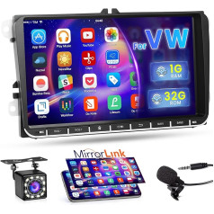 Hikity 9 collu auto radio Android13 2Din VW Golf 5 Golf 6 Polo Seat Passat Skoda Touran Tiguan 1G 32G Auto radio ar navigāciju WiFi Bluetooth Mirror Link FM 2USB + Mic + atpakaļgaitas kamera