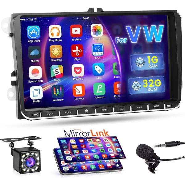 Hikity 9 collu auto radio Android13 2Din VW Golf 5 Golf 6 Polo Seat Passat Skoda Touran Tiguan 1G 32G Auto radio ar navigāciju WiFi Bluetooth Mirror Link FM 2USB + Mic + atpakaļgaitas kamera