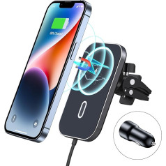 15 W magnētiskais bezvadu mobilā tālruņa turētājs ar adapteri, saderīgs ar MagSafe Air Vent Car Mount Quick Charger, bezvadu lādētājs, 360° rotējošs, piemērots iPhone 15/14/13/12 Pro Max Plus tālruņiem