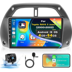 Inefala 2024 Upgrade 4G + 64G Auto Radio Android 13 priekš Toyota RAV4 II (XA20) 2000 2001 2002 2003, 9 collu skārienjūtīgais ekrāns Wireless CarPlay, Android Car, GPS, WiFi, RDS, DSP, mikrofons, aizmugures skata kamera