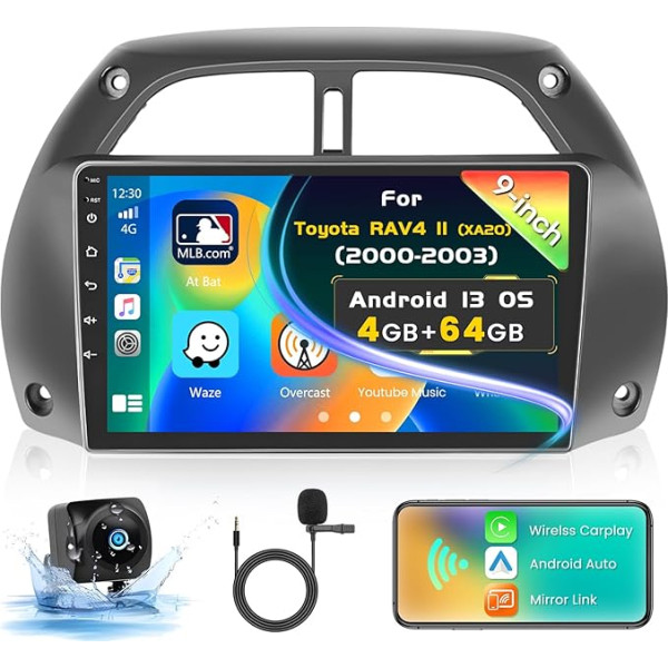 Inefala 2024 Upgrade 4G + 64G Auto Radio Android 13 priekš Toyota RAV4 II (XA20) 2000 2001 2002 2003, 9 collu skārienjūtīgais ekrāns Wireless CarPlay, Android Car, GPS, WiFi, RDS, DSP, mikrofons, aizmugures skata kamera