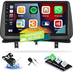 CAMECHO 2G + 64G Android 13 auto radio Renault Clio 3rd 2005-2014 ar bezvadu Carplay Android Car, 9 collu skārienjutīgais ekrāns, auto radio ar Bluetooth Sat Navi Mirror Link RDS/FM SWC + atpakaļgaitas kamera