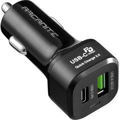 ARCANITE Auto lādētājs, 45 W ātrais USB lādētājs ar divām pieslēgvietām - USB-C PD3.0 (27 W), USB-A QC3.0 (18 W), Premium+