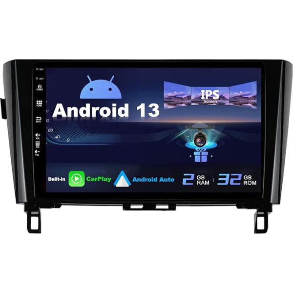 SXAUTO Android 13 IPS auto radio priekš Nissan XTrail Qashqai j11 Rouge (2014-2018) - CarPlay/Android Car - atpakaļgaitas kamera - 2G + 32G - vadība no stūres DAB Fast-Boot WiFi DSP Bluetooth - 2 DIN