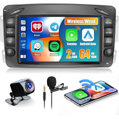 Hikity 2+64G Android auto radio Carplay priekš Mercedes Benz W168 W203 W209 C209 Viano Vito W639 Vaneo W170 Bezvadu Android auto 7 collu auto radio ar ekrānu GPS WiFi BT