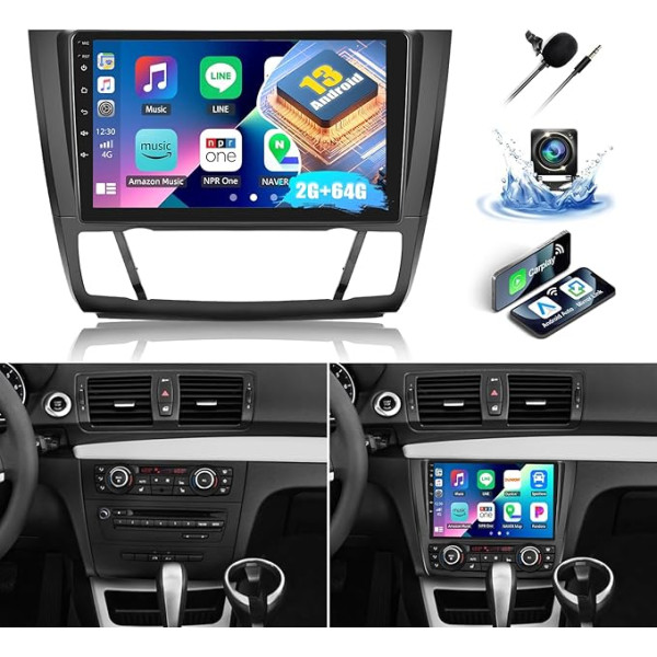 SIXWIN 4+64G Android 13 Wireless Carplay Android auto radio BMW 1. sērijas E81 E82 E87 E88 2008-2012, 9 collu skārienekrāns, 1280 x 720, ar DSP GPS WiFi BT USB FM RDS radio Mirror Link-2