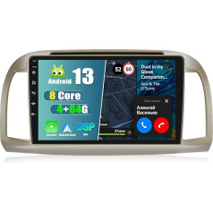 CAMECHO 8-core 4+64G auto radio Nissan March 2002-2010, 9 collu 2024 atjauninājums Android 13 Bezvadu Carplay radio Android auto ar aizmugures skata kameru Bluetooth WiFi Navi FM/RDS DSP Mirror LInk